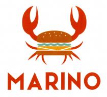 marchio consiste nella parola MARINO scritta in arancione con font San Marino ed in carattere maiuscolo; sopra vi è marchio consiste nella parola MARINO scritta in arancione con font San Marino ed in carattere maiuscolo; sopra vi è l immagine stilizzata di un astice di colore arancione con le chele rivolte in alto ed il corpo che simboleggia un panino con semi e con uno strato celeste ed uno giallo. Il marchio consiste nella parola MARINO scritta in arancione con font San Marino ed in carattere maiuscolo; sopra vi è