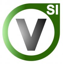 V SI Marchio figurativo di forma circolare all interno della quale vi è la stilizzazione della lettera V . All esterno di V SI Marchio figurativo di forma circolare all interno della quale vi è la stilizzazione della lettera V . All esterno di detta forma circolare vi è la scritta SI, in alto a destra, su un fondo di colore verde che circonda suddetto cerchio, come da immagine allegata. V SI figurativo