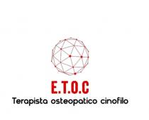 marchio si compone dall acronimo E.T.O.C. sotto il quale è presente la dicitura terapista osteopatico cinofilo . Nella parte superiore è marchio si compone dall acronimo E.T.O.C. sotto il quale è presente la dicitura terapista osteopatico cinofilo . Nella parte superiore è collocata una figura astratta che simula delle connessioni rappresentate dai puntini rossi e dalle linee che si intersecano all interno della figura semi sferica. Il marchio si compone dall acronimo E.T.O.C. sotto il quale è presente la dicitura terapista osteopatico cinofilo . Nella parte superiore è