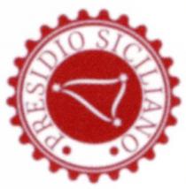 Presidio Siciliano - Logo figurativo a più cerchi concentrici. Nella parte più interna un triangolo con tre stelle. Nella parte Presidio Siciliano - Logo figurativo a più cerchi concentrici. Nella parte più interna un triangolo con tre stelle. Nella parte esterna la scritta Presidio Siciliano . Nella parte più esterna la circonferenza è dentata. Presidio Siciliano - Logo figurativo a più cerchi concentrici. Nella parte più interna un triangolo con tre stelle. Nella parte