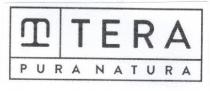 logo raffigura la lettera T e una lettera E capovolta a destra della lettera T la parola maiuscolo TERA Sotto la logo raffigura la lettera T e una lettera E capovolta a destra della lettera T la parola maiuscolo TERA Sotto la parola maiuscolo PURA NATURA Lo stesso viene depositato in bianco e nero ma di fatto sarà utilizzato in tutti i colori e varianti combinazioni di colori possibili Il logo raffigura la lettera T e una lettera E capovoltaa destra della lettera T la parola maiuscolo TERA Sotto la