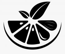 marchio consiste nella rappresentazione grafica e stilizzata di una mezza fetta di un agrume. Nella parte inferiore c è una marchio consiste nella rappresentazione grafica e stilizzata di una mezza fetta di un agrume. Nella parte inferiore c è una mezzaluna simboleggiante la scorza, che racchiude al suo interno partendo da destra: 1 spicchio a forma di goccia con la punta tonda e 3 linee curve al suo interno, 1 spicchio a forma di goccia con la punta tonda e una linea curva al suo interno e a seguire 3 spicchi di forma triangolare con le punte tonde all interno di ciascuno una piccola goccia. Nella parte superiore, centralmente ci sono 2 foglie lisce, a destra una più grande e a sinistra una più piccola. Il marchio consiste nella rappresentazione grafica e stilizzata di una mezza fetta di un agrume. Nella parte inferiore c è una