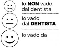il marchio è composto da tre elementi grafici rappresentanti delle espressioni stilizzate di volti posti in posizione verticale ed appaiono marchio è composto da tre elementi grafici rappresentanti delle espressioni stilizzate di volti posti in posizione verticale ed appaiono in ordine di grandezza dal più piccolo al più grande. In particolare, sul lato destro dell elemento grafico composto da un espressione stilizzata di un volto triste posto all estremità superiore, appare la dicitura Io NON vado dal dentista . Al di sotto di detto elemento grafico appare un secondo elemento grafico composto da un espressione stilizzata di un volto e la dicitura Io vado dal DENTISTA posta sul lato destro di quest ultimo elemento grafico. Al di sotto del suddetto elemento grafico appare un terzo elemento grafico composto da un espressione stilizzata di un volto felice posto all estremità inferiore e la dicitura Io vado da posta sul lato destro di quest ultimo elemento grafico. il marchio è composto da tre elementi grafici rappresentanti delle espressioni stilizzate di volti posti in posizione verticale ed appaiono