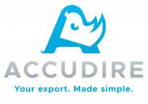 marchio consiste nell espressione ACCUDIRE Your export. Made simple. recante peculiare caratterizzazione figurativa e cromatica. In particolare, la parola ACCUDIRE marchio consiste nell espressione ACCUDIRE Your export. Made simple. recante peculiare caratterizzazione figurativa e cromatica. In particolare, la parola ACCUDIRE è collocata in posizione centrale, presenta carattere stampatello maiuscolo e colorazione grigia; al di sopra di ACCUDIRE è posizionato un elemento figurativo che rappresenta la lettera A di ACCUDIRE di colorazione blu e recante all interno la sagoma della testa di un rinoceronte. Il tutto sovrasta l espressione di colore blu Your export. Made simple. Il marchio consiste nell espressione ACCUDIRE Your export. Made simple. recante peculiare caratterizzazione figurativa e cromatica. In particolare, la parola ACCUDIRE