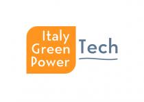 marchio è composto sulla sinistra dalle parole su tre righe Italy Green Power di colore BIANCO inscritte in parallelogramma marchio è composto sulla sinistra dalle parole su tre righe Italy Green Power di colore BIANCO inscritte in parallelogramma di colore ARANCIONE con gli angoli sx alto e dx basso smussati. Sulla destra è presente la parola Tech in colore BLU PETROLIO e sotto di essa una linea ondulata dello stesso colore. Italy Green Power Tech figurativo a colori