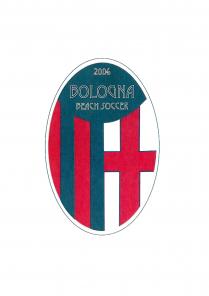 BOLOGNA BEACH SOCCER LOGO OVALE COLORE ROSSO BLU A RIGHE VERTICALI LATO SX, COLORE BIANCO CON CROCE AL CENTRO ROSSA DEL BOLOGNA BEACH SOCCER LOGO OVALE COLORE ROSSO BLU A RIGHE VERTICALI LATO SX, COLORE BIANCO CON CROCE AL CENTRO ROSSA DEL LATO DX, SCRITTA SU SFONDO BLU, COLORE BIANCA, 2006 BOLOGNA BEACH SOCCER BOLOGNA BEACH SOCCER traduzione = CALCIO DA SABBIA