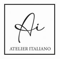 marchio consiste in un impronta raffigurante un etichetta quadrilatera contenente al suo interno le lettere AI in caratteri corsivi di fantasia marchio consiste in un impronta raffigurante un etichetta quadrilatera contenente al suo interno le lettere AI in caratteri corsivi di fantasia e senza soluzione di continuità, sovrastante la dicitura di minori dimensioni ATELIER ITALIANO in caratteri stampatello maiuscoli di fantasia. Il marchio consiste in un impronta raffigurante un etichetta quadrilatera contenente al suo interno le lettere AI in caratteri corsivi di fantasia