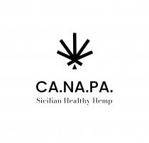 logo è composto da un segno grafico che rappresenta una foglia di Canapa cannabis stilizzata: da un numero di logo è composto da un segno grafico che rappresenta una foglia di Canapa cannabis stilizzata: da un numero di 7 rettangoli di diverse lunghezze che si incrociano nella parte inferiore come a formare un insolito asterisco. Un piccolo triangolo isoscele alla base rappresenta ilo gambo della foglia. Il logo è anche composto da tre coppie di lettere CA, NA, PA intervallate da un punto. Il logo si completa con il testo Sicilian Healthy Hemp Il logo è composto da un segno grafico che rappresenta una foglia di Canapa cannabis stilizzata: da un numero di