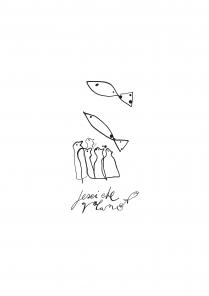 marchio è un disegno originale, composto principalmente da due parti: testo e immagine. Nella parte in basso troviamo un marchio è un disegno originale, composto principalmente da due parti: testo e immagine. Nella parte in basso troviamo un testo calligrafico con scritto Pesci Che Volano in cui l ultima lettera, la O, culmina in un pesciolino astratto e al tratto. Nella parte in alto, invece, troviamo un immagine con la raffigurazione astratta e al tratto di 5 figure dalle sembianze umane che volgonmo lo sguardo verso l alto nell atto di guardare due pesci sopra di loro anch essi astratti e al tratto. Il marchio è un disegno originale, composto principalmente da due parti: testo e immagine. Nella parte in basso troviamo un