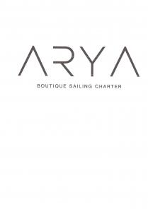 ARYA BOUTIQUE SAILING CHARTER Trad. Aria Negozio Noleggio Imbarcazioni Il marchio figurativo vede la scritta : ARYA di dimensioni maggiore e