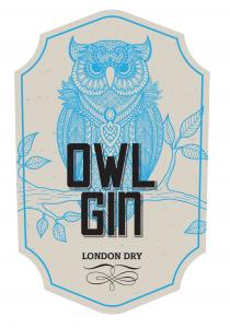 IL MARCHIO CONSISTE IN UNA ETICHETTA AVENTE SFONDO DI COLOR BEIGE, CON LA DICITURA OWL GIN LONDON DRY DI COLORE