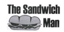 IL LOGO SI PRESENTA CON LA SCRITTA THE SANDWICH MAN NOME DI FANTASIA, A CARATTERI GRANDI DI COLORE BLU DIPLOMATICO