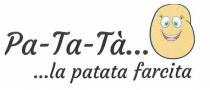 Pa -Ta -Tà...la patata farcita: Scritta nera su sfondo bianco, accanto a Pa-Ta-Tà... è raffigurata una patata color ocra chiara
