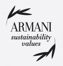Il marchio consiste nelle diciture ARMANI SUSTAINABILITY VALUES disposte su tre allineamenti.Sul primo allineamento è posto il termine ARMANI eseguito