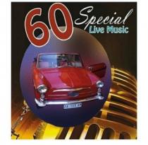 Scritta 60 SPECIAL LIVE MUSIC in italiano Musica speciale dal vivo al di sotto della quale viene riprodotta l immagine di