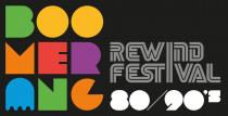 BOOMERANG REWIND FESTIVAL, marchio relativo al Festival anni 80-90, logo con scritta Boomerang realizzata con font che richiama i personaggi