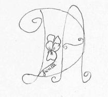 LETTERA MAIUSCOLA D INTERSECATA DA UNA A; ALL INTERNO DELLA D UN FIORE VIOLETTA SUL CUI GAMBO CHE SI ATTACCA ALLA