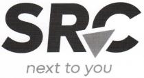 SRC next to you - Scritta SRC, triangolo all interno della lettera C, scritta next to you sotto SRC . La frase