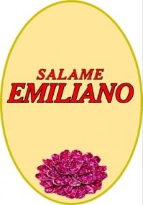 IL MARCHIO È CARATTERIZZATO DALLA DICITURA SALAME EMILIANO INSERITA AL CENTRO DI UNA FIGURA OVALE ALLUNGATA. NELLA PARTE INFERIORE TROVIAMO