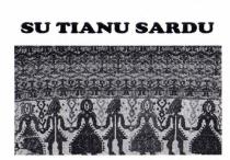 SCRITTA SU TIANU SARDU SU DISEGNO DI SERIE DI DONNINE E UOMINI IN COSTUME SARDO
