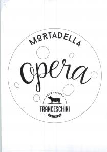 MORTADELLA OPERA SALUMIFICIO FRANCESCHINI DAL 1964Il marchio consiste in un cerchio con all interno sei ovali di diverse dimensioni. In alto