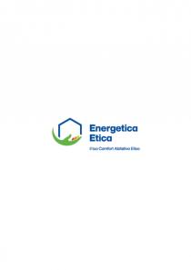 MANO CHE SORMONTA LA SAGOMA DI UNA CASA. LA MANO RICHIAMA NEI COLORILA SCALA ENERGETICA. DI LATO IL NOME DELL AZIENDA