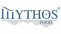 MYTHOS FOOD: MYTHOS scritta in maiuscolo color blu pantone 7469, la M ricorda delle colonne greche. Sotto alla scritta Mythos