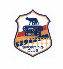 IV MIGLIO SPORTING CLUBIL MARCHIO E COSTITUITO DA UNO SCUDO DAL CONTORNO BLU E GIALLO CON SFONDO BIANCO ED ATTRAVERSATO