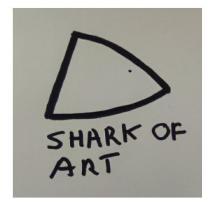 marchio shark of art rappresentato dal profilo di uno squalo con occhio, denominazione di fantasia tradotta dall inglese in squalo dell arte .