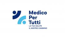 Il marchio consiste nella dicitura MEDICO PER TUTTI LA TUA SALUTE IL NOSTRO CAMMINO, disposta su cinque livelli, abbinata a