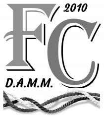 Il marchio è caratterizzato dalla rappresentazione della dicitura 2010 FC D.A.M.M. in colore nero, bianco e grigio, disposta su tre