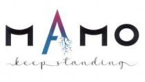MAMO KEEP STANDING. Il marchio consiste nella scritta MAMO in stampatello maiuscolo, più il pay-off KEEP STANDING situato nella parte