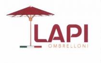 LAPI OMBRELLONILAPI OMBRELLONI. MARCHIO COMPOSTO DA PITTOGRAMMA E LOGOTIPO. A SINISTRA DEL MARCHIO VI E IL PITTOGRAMMA, UN OMBRELLONE DA