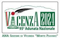 Il marchio figurativo comprende all interno di un impronta rettangolare le diciture VICENZA, 2024 e 95 Adunata Nazionale in caratteri di fantasia