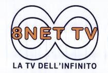 8NET TVLA TV DELL INFINITOIL MARCHIO E COMPOSTO DAL NUMERO 8, IN CARATTERE GRASSETTO E DI COLORE BLU AI CONTORNI E