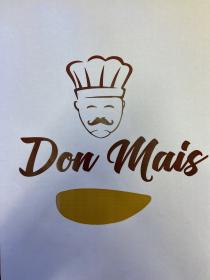 IL LOGO DON MAIS E COMPOSTO DA UNA SAGOMA STILIZZATA DI UN VOLTO CON BAFFI ED CAPPELLO DA CHEF DISEGNATO
