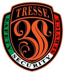 IMMAGINE TIPO SCUDETTO CON SCRITTA TRESSE IN ALTO E LOGO CENTRALE . SUL BORDO SCRITTE SAFETY SECURITY SERVICE CHE TRADOTTO