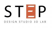 STEP - DESIGN STUDIO 3D LAB. Il marchio è rappresentato nella parte superiore dalla dicitura in stampatello STEP di colore