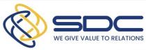 SDC WE GIVE VALUE TO RELATIONS. IL LOGO E DIVISO IN DUE PARTI:LA PRIMA A SX RAPPRESENTA DUE FIGURE ELLITTICHE