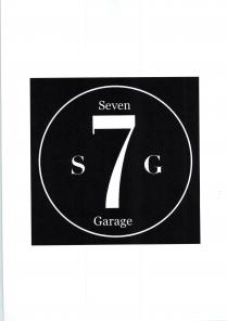 SEVEN GARAGE Logo di forma circolare con bordo BIANCO, internamente di sfondo NERO con al centro il numero 7 di