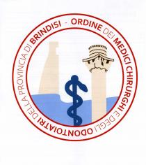 Logo identificativo dell Ordine dei Medici Chirurghi e Odontoiatri di Brindisi ha una forma rotonda le cui scritte sono di colore