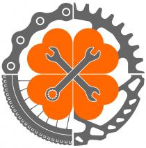 Di forma circolare divisa in 4/4 con raffigurati stilizzati in ogni quarto rispettivamente: una ruota di una bici, una catena
