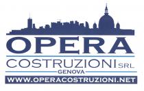 OPERA COSTRUZIONI SRL GENOVA WWW.OPERACOSTRUZIONI.NET scritta di colore blu scuro con soprastante skyline di edifìci