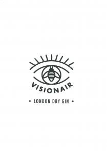 Visionair nome di fantasia sottostante all immagine di un occhio stilizzato con ape nell iride. London Dry Gin. Occhio stilizzato con 9