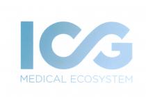 ICG MEDICAL ECOSYSTEM. DICITURE ICG E MEDICAL ECOSYSTEM DISPOSTE SU DUE RIGHE E RAPPRESENTATE IN CARATTERI DI FANTASIA DICOLORE VERDE CHIARO.