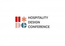 Scritta Hospitality Design Conference Conferenza sul design nel settore dell ospitalità carattere bastoni; logo H maiuscola stilizzata pantone 48-8c, O maiuscola