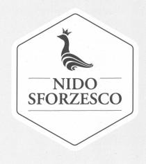 NIDO SFORZESCO IL MARCHIO CONSISTE IN UN ESAGONO CON FILETTATURA INTERNA. ALL INTERNO DELL ESAGONO VI E UNA SILHOUETTE STILIZZATA DELL OCA CON