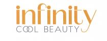 INFINITY COOL BEAUTY SCRITTA INFINITY IN STAMPATELLO CARATTERE DI FANTASIA DI COLORE ORO INFINITY CON SOTTOSTANTE SCRITTA COOL BEAUTY IN