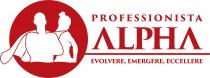il marchio rappresenta: sulla sinistra,due sagome di uomo e donna entrambi con mantello e sulla destra la scritta :professionista alpha