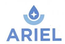ELEMENTO VERBALE ARIEL . PARTE GRAFICA RAPPRESENTATA DALLA STILIZZAZIONE DI UNA GOCCIA D ACQUA, DA UN SEMICERCHIO CELESTE CHE SIMBOLEGGIA UN